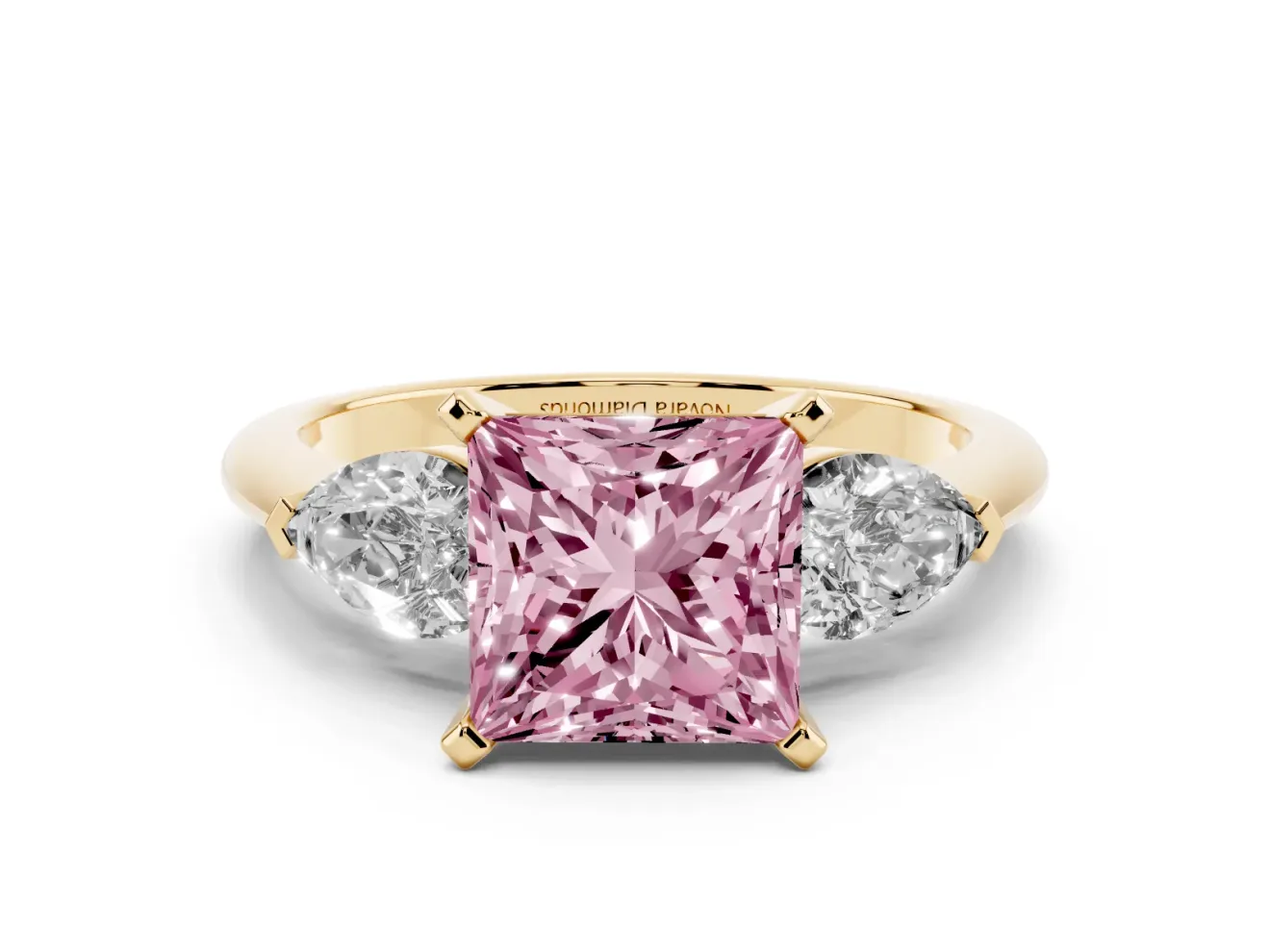 Princess Cut 3-Stone Engagement Ring Setting for a Fancy Pink Lab-Grown Diamond | Yellow Gold
