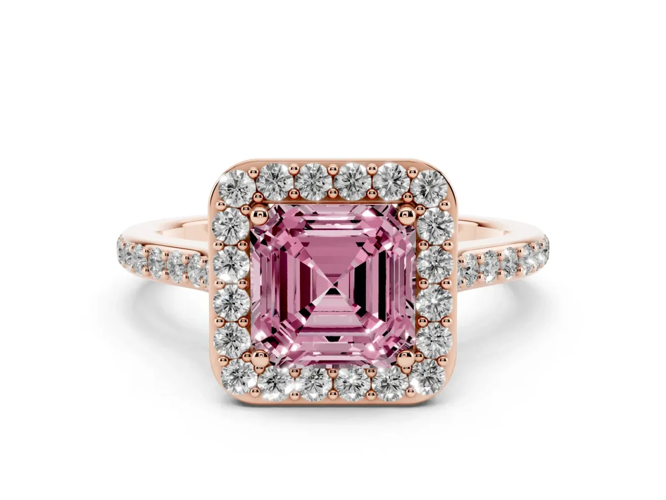 Asscher Cut Halo Engagement Ring Setting for a Fancy Pink Lab-Grown Diamond | Rose Gold - Design NV-24729
