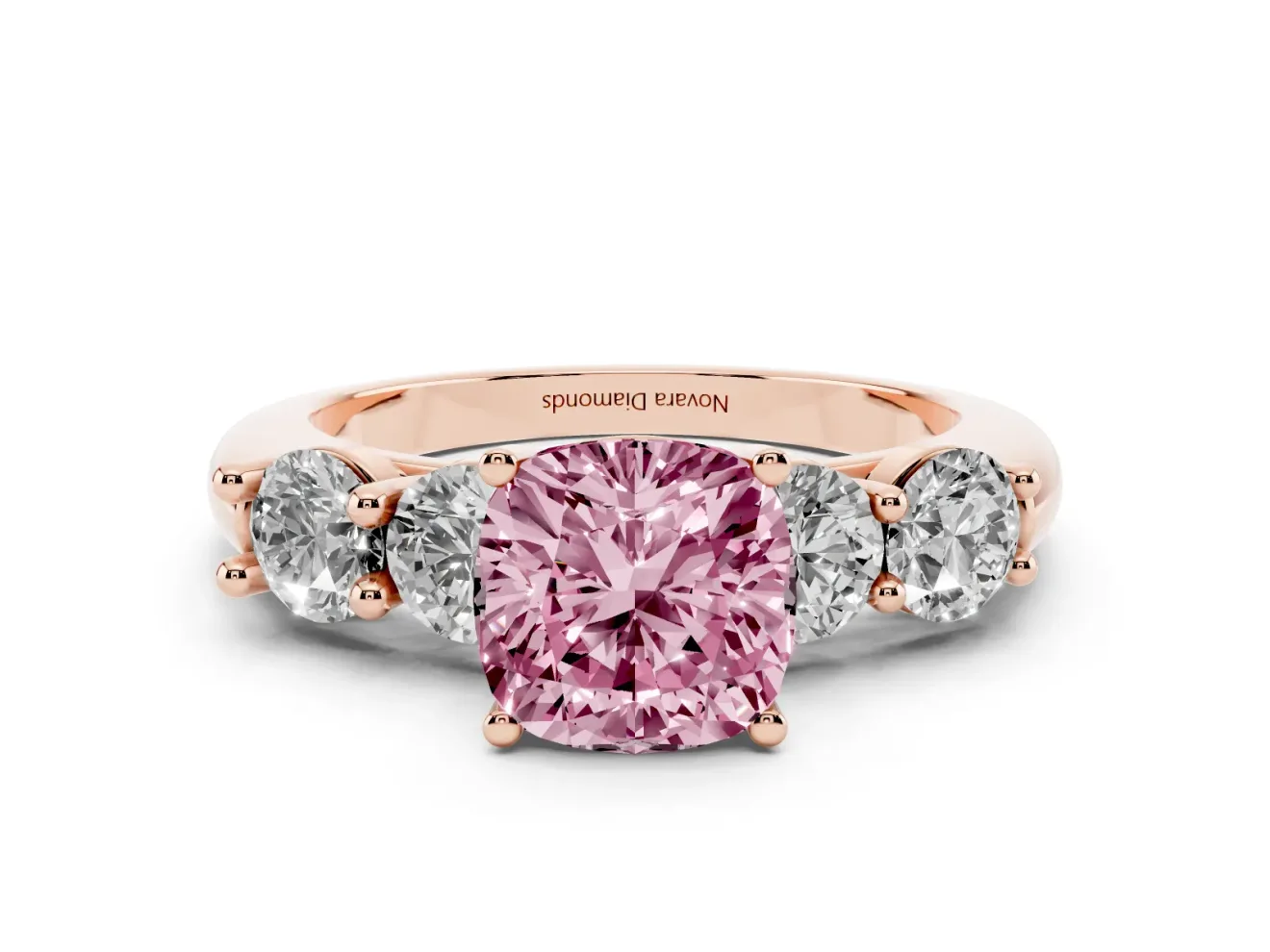 Cushion Cut Five Stone Engagement Ring Setting for a Fancy Pink Lab-Grown Diamond | Prong Set Side Stones | Rose Gold