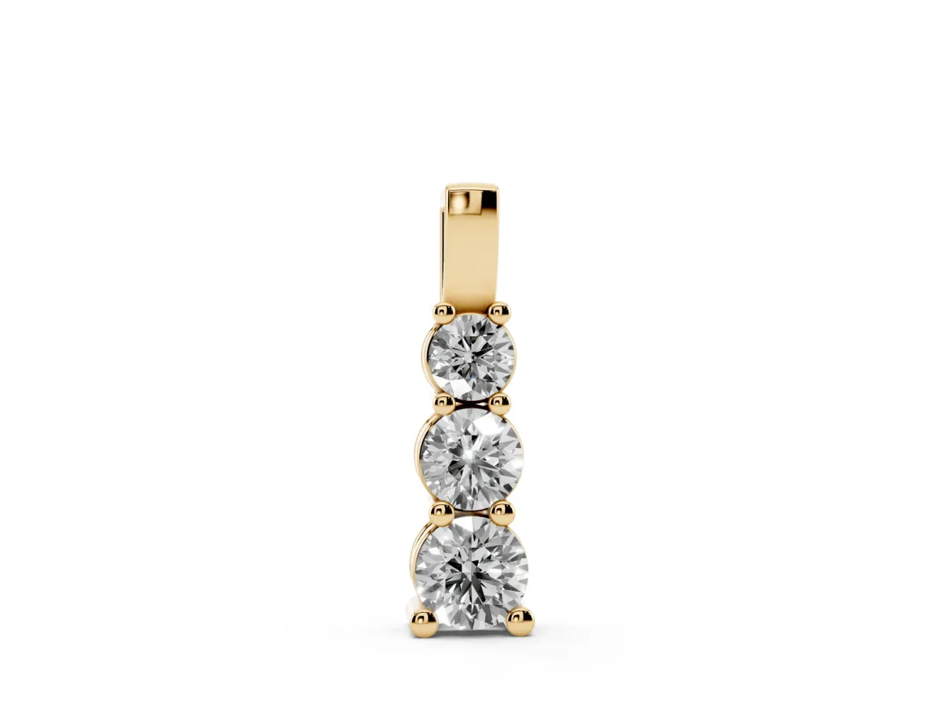 Round Lab-Grown Diamond Three-Stone Vertical Pendant Necklace | Shared Prongs | Yellow Gold