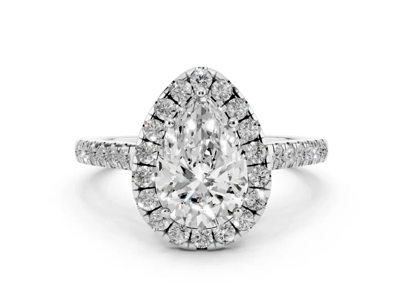 Pear-Shaped Halo Engagement Ring Setting | Pave Shoulders | Sterling Silver