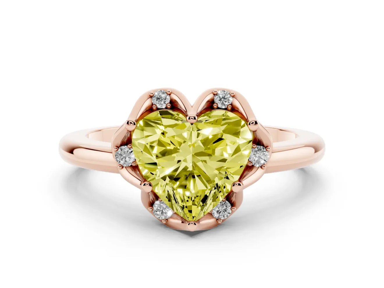 Heart-Shaped Petal Halo Engagement Ring Setting for a Fancy Yellow Lab-Grown Diamond | Rose Gold