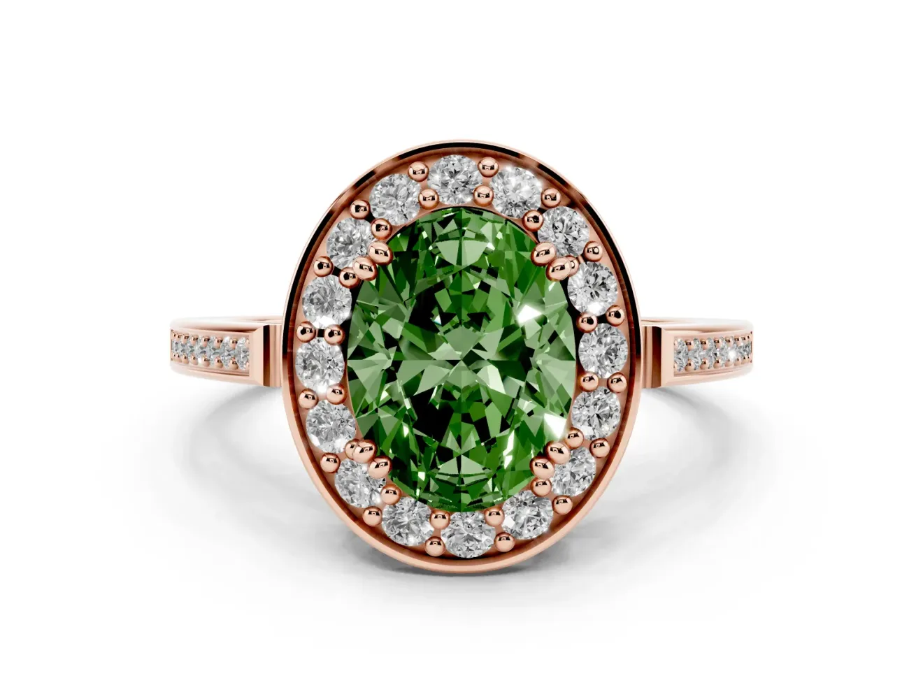 Oval Halo Engagement Ring Setting for a Fancy Green Lab-Grown Diamond | Polished Halo Rim | Rose Gold