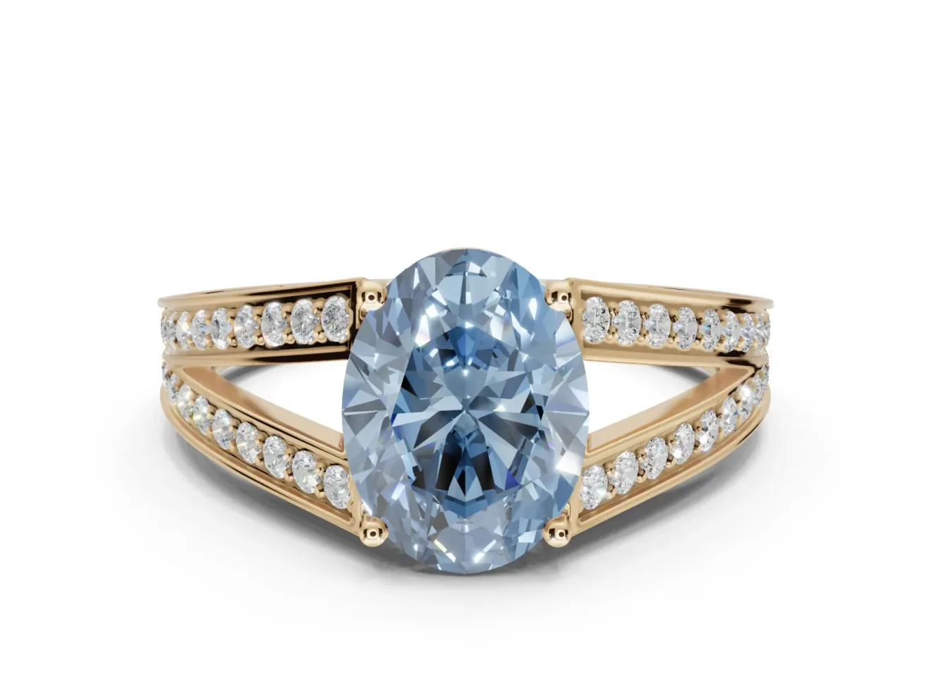Oval Split Shank Pavé Engagement Ring Setting for a Fancy Blue Lab-Grown Diamond | Yellow Gold