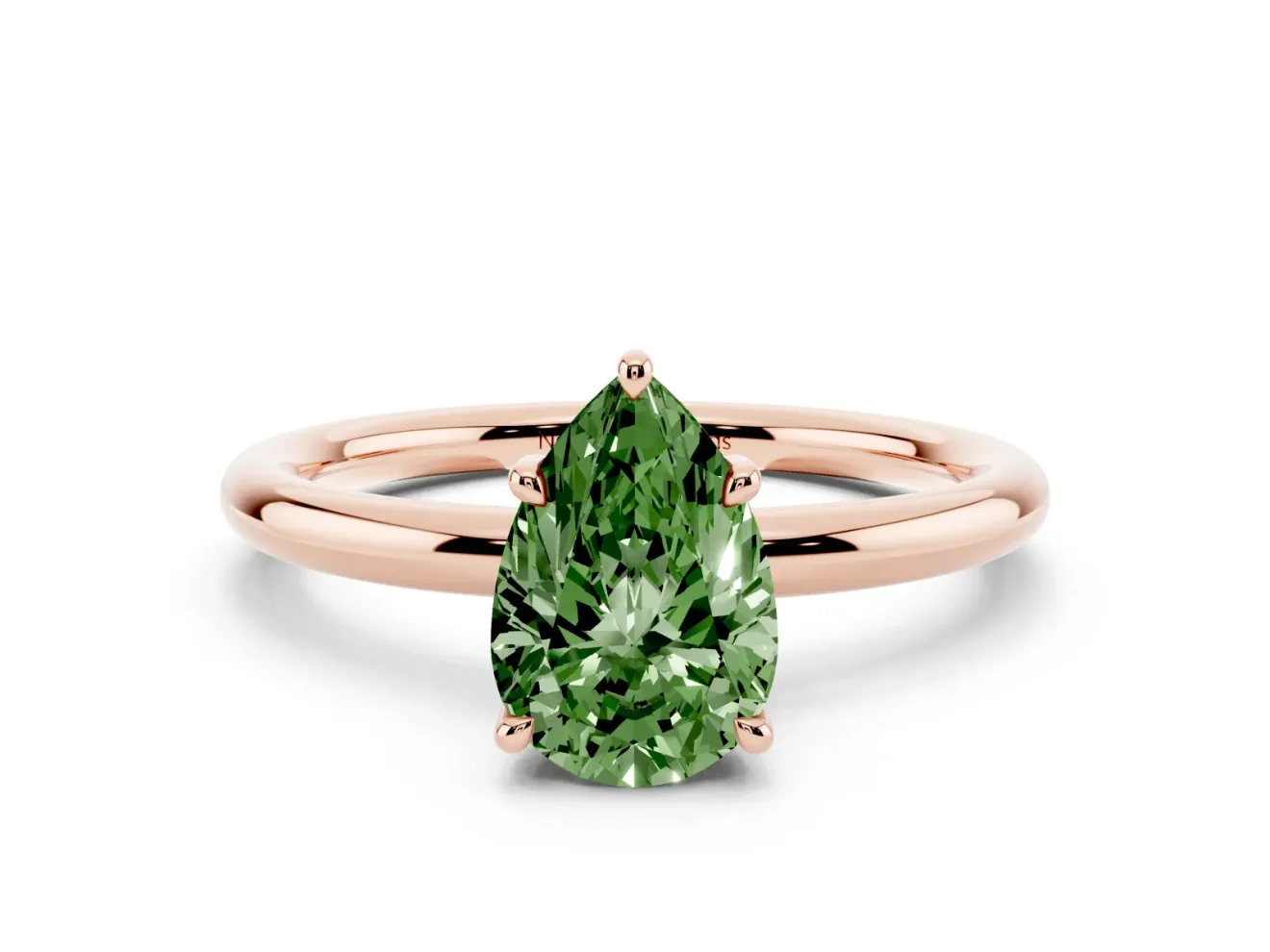 Fancy Green Pear Cut Diamond Solitaire Ring Set in Rose gold with Thin Band and Prong Setting