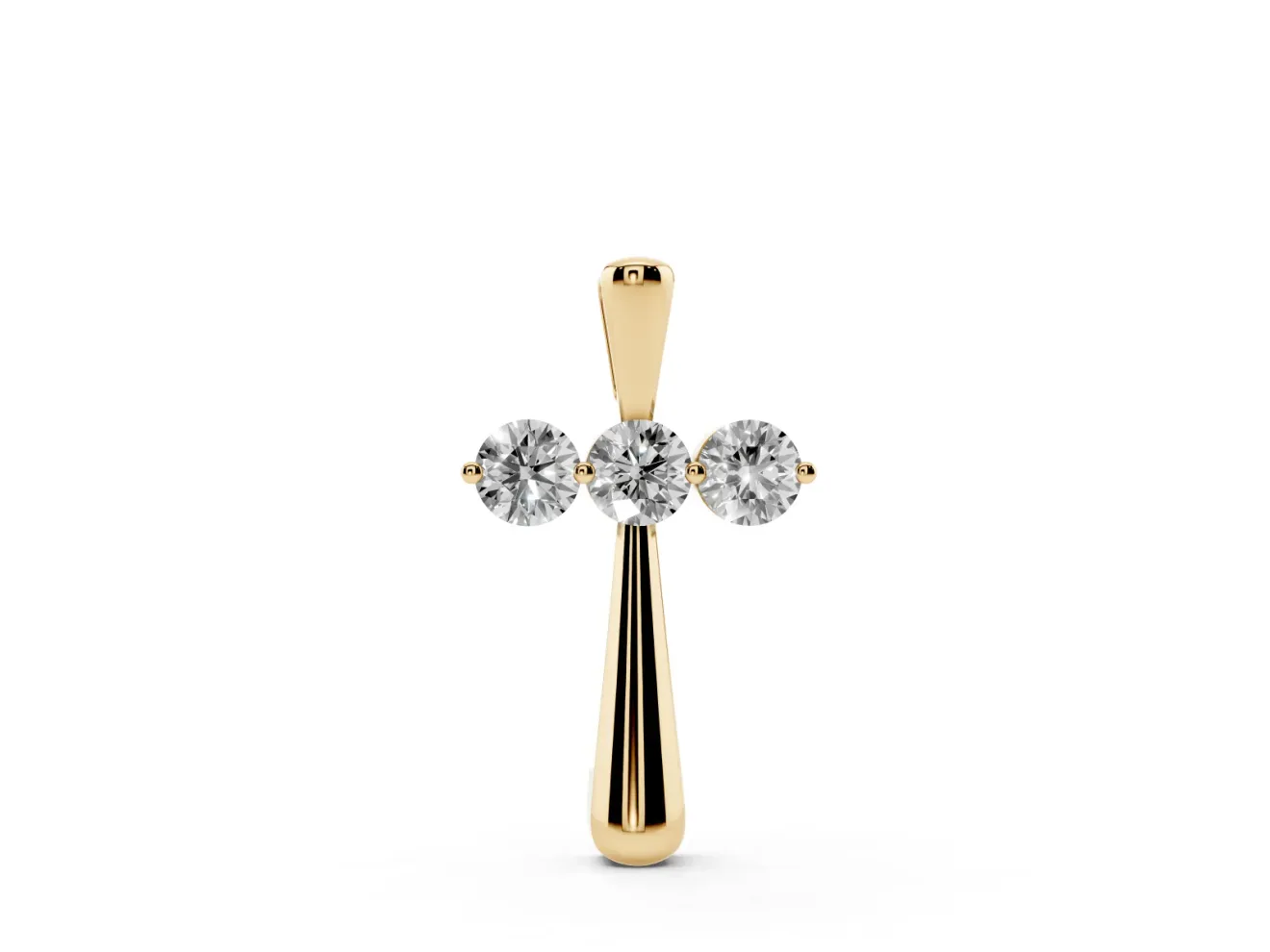 Round Lab-Grown Diamond Three-Stone Cross Pendant Necklace | Stone Crossbar | Yellow Gold