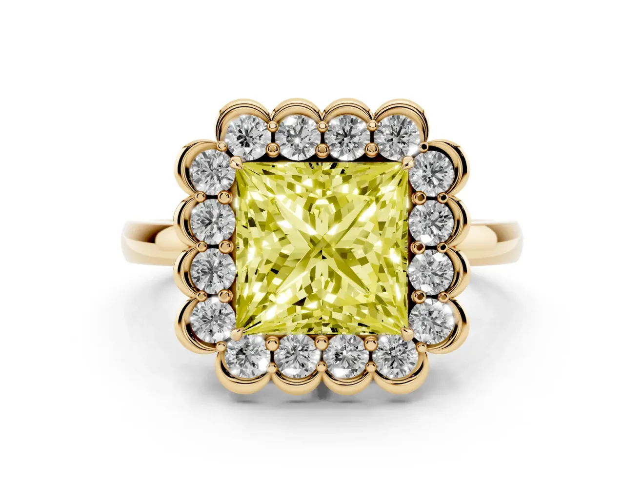 Princess Cut Halo Engagement Ring Setting for a Fancy Yellow Lab-Grown Diamond | Yellow Gold - Design NV-24719