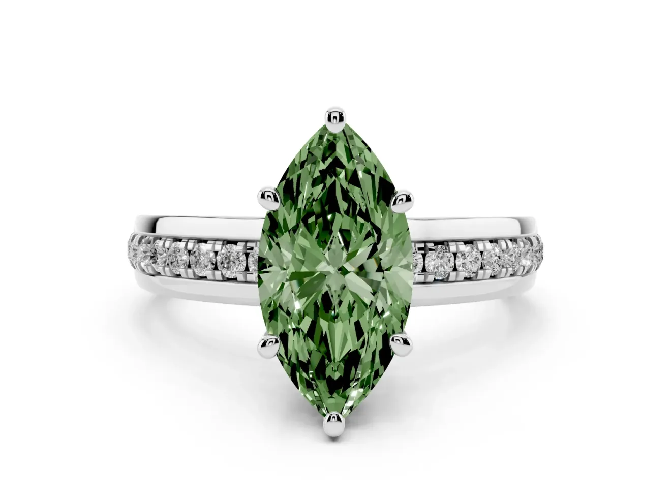 Marquise Channel Set Engagement Ring Setting for a Fancy Green Lab-Grown Diamond | Rope Collar | White Gold