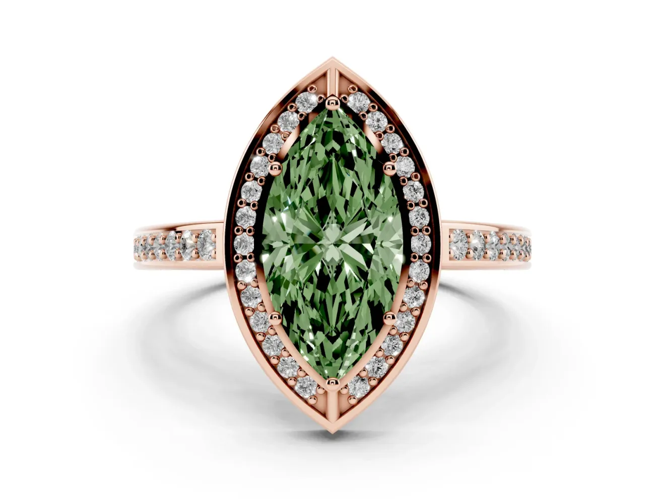 Marquise Sectioned Halo Engagement Ring Setting for a Fancy Green Lab-Grown Diamond | Rose Gold