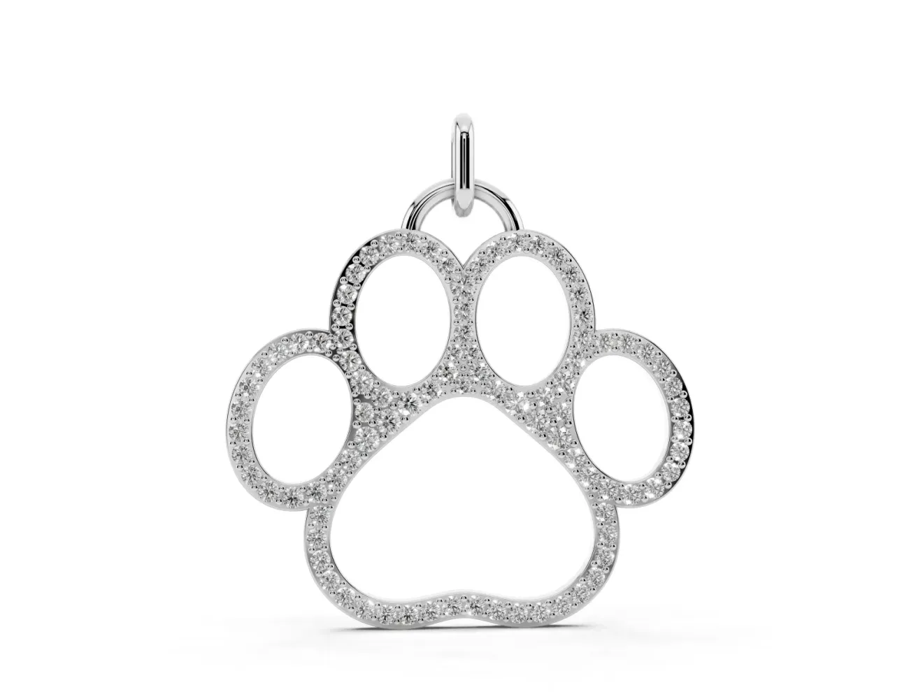 Round Lab-Grown Diamond Pavé Paw Print Pendant Necklace | Open Outline | White Gold