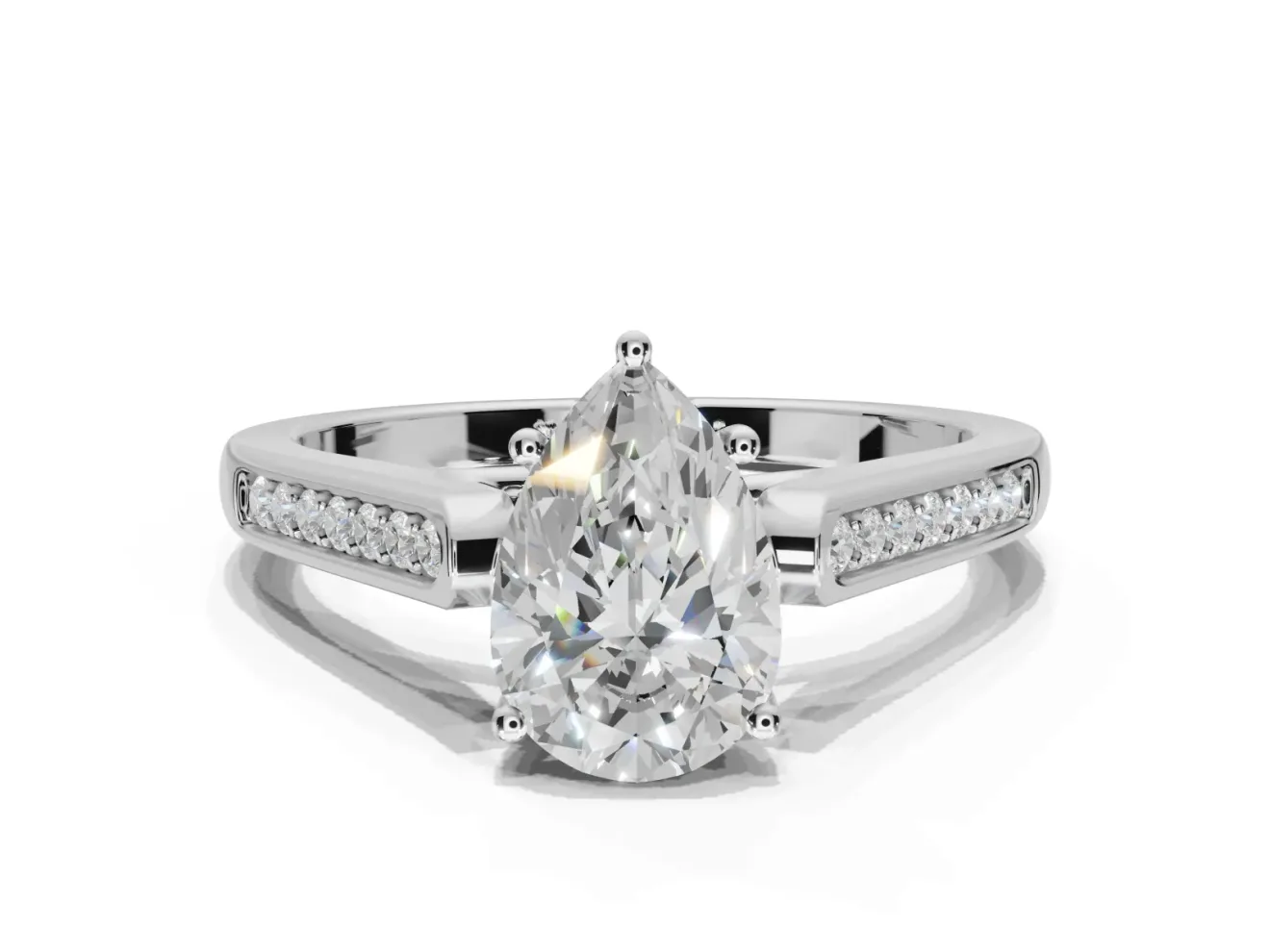 Pear-Shaped Cathedral Solitaire Engagement Ring Setting | Channel Set Band | White Gold