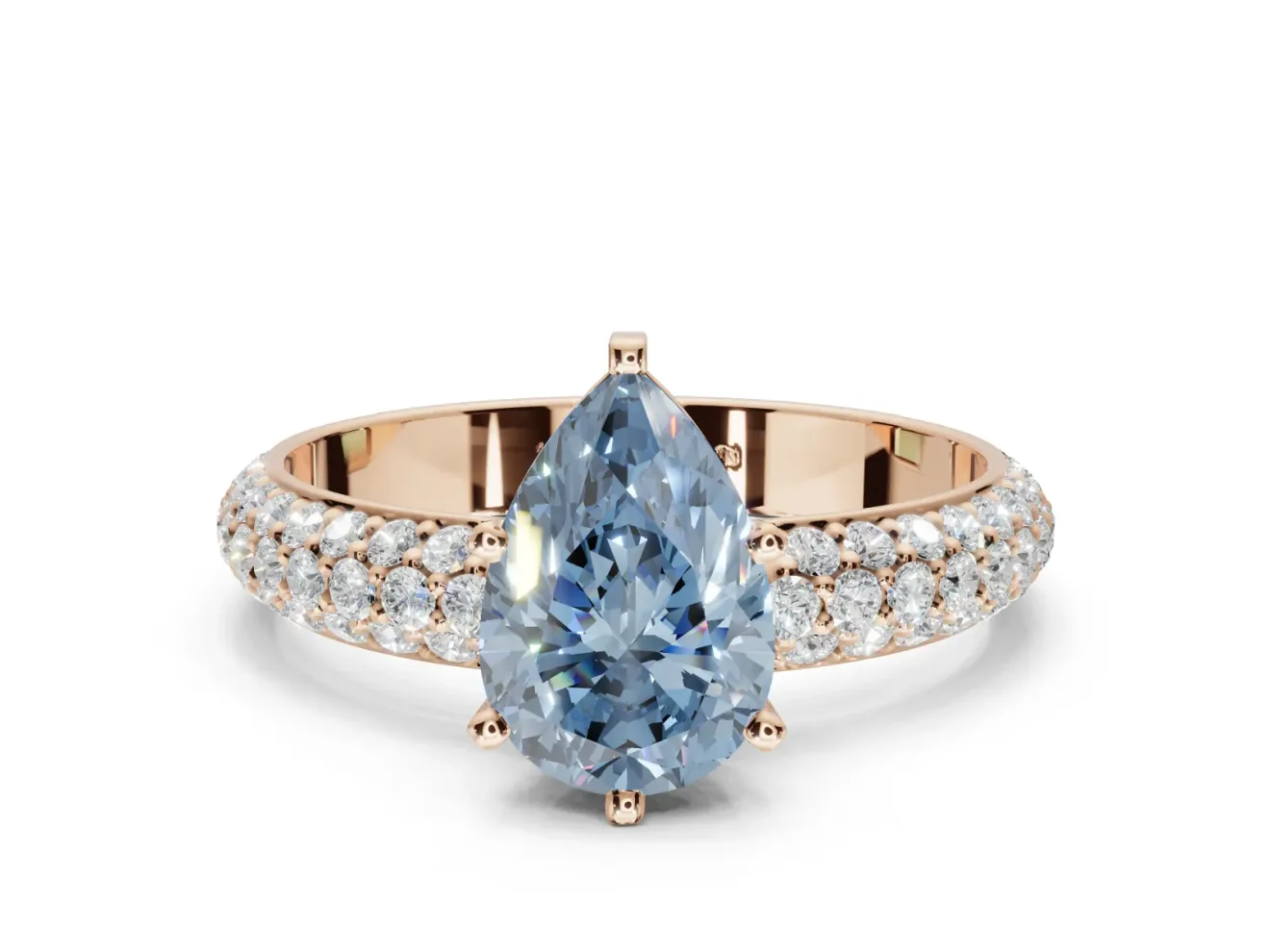 Pear-Shaped Domed Pavé Engagement Ring Setting for a Fancy Blue Lab-Grown Diamond | Rose Gold