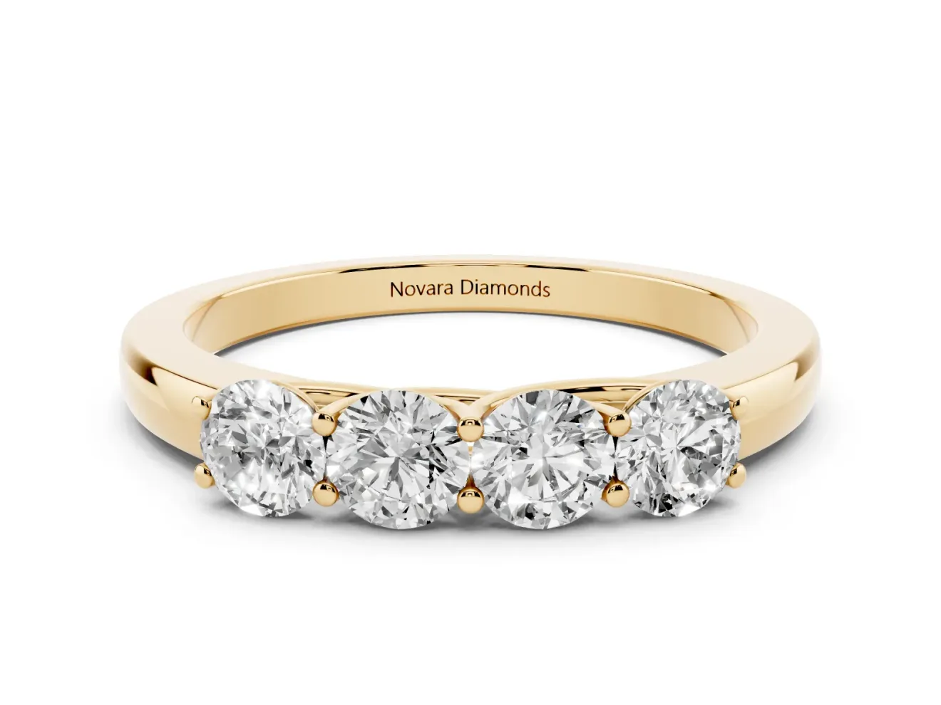 Round Diamond Four-Stone Band Set in Yellow gold with Prong Setting