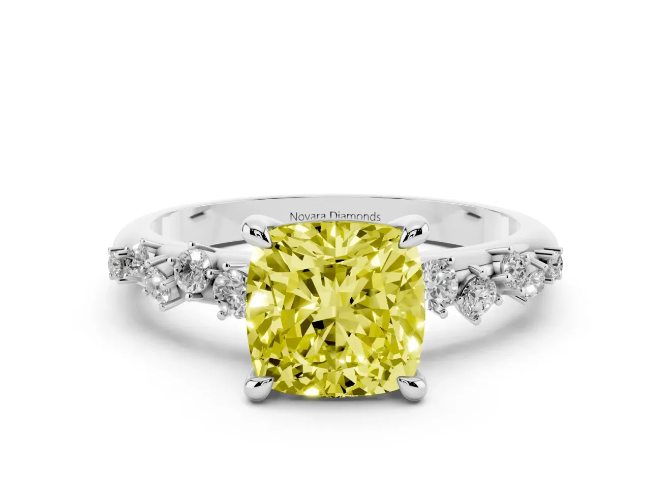 Cushion Cut Graduated Accent Engagement Ring Setting for a Fancy Yellow Lab-Grown Diamond | Platinum