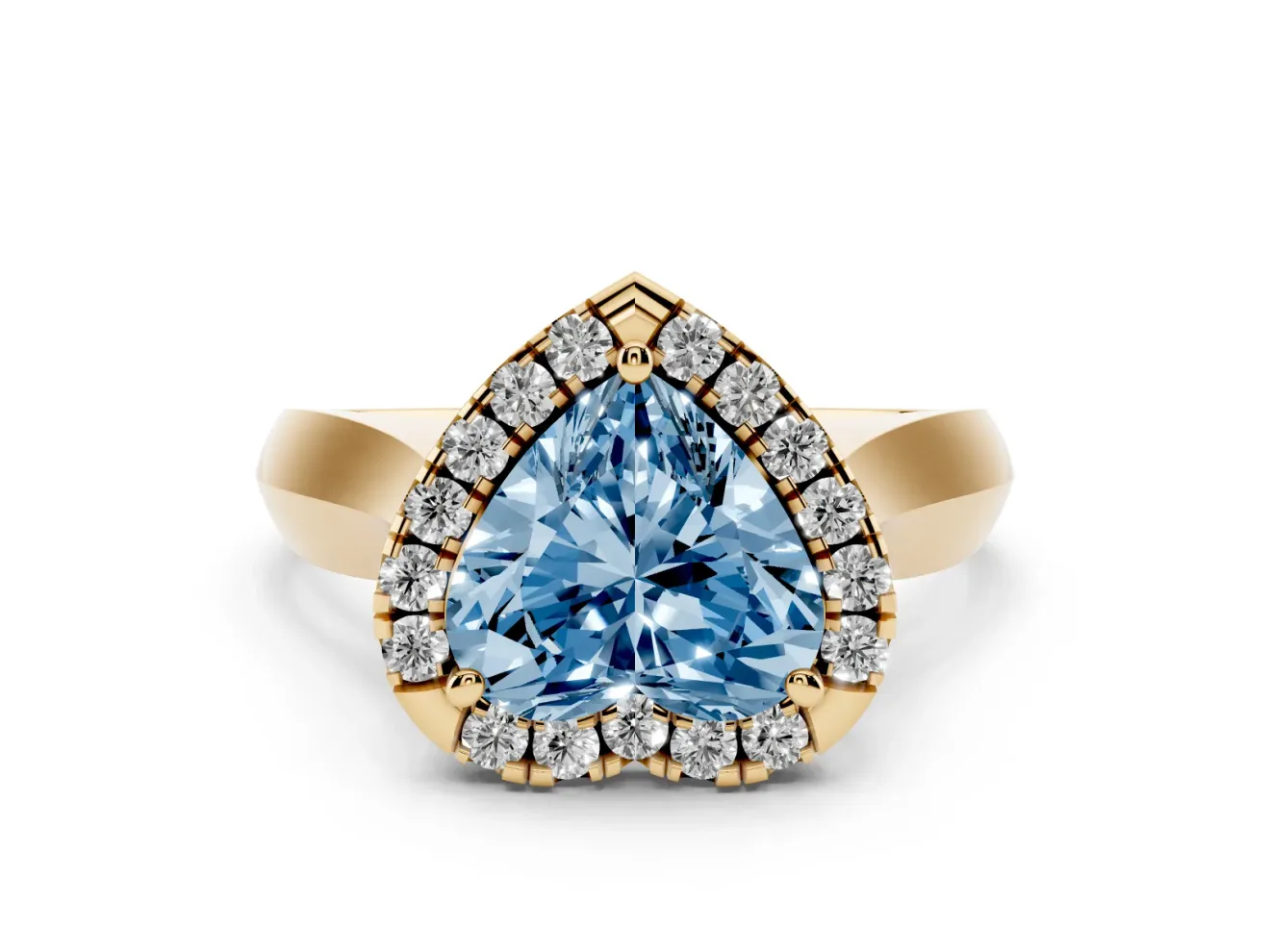Heart-Shaped Halo Engagement Ring Setting for a Fancy Blue Lab-Grown Diamond | Square Profile Band | Yellow Gold