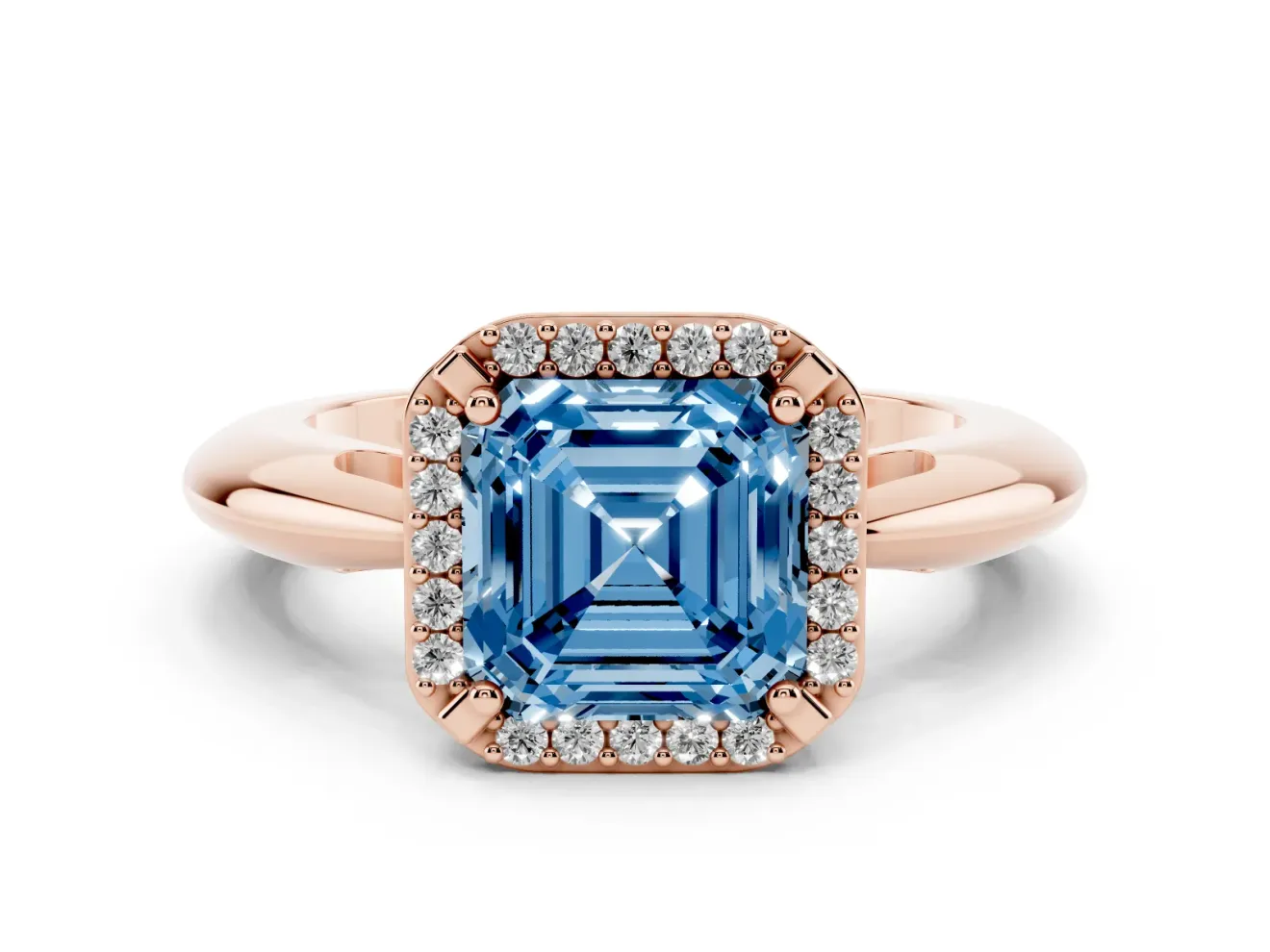 Asscher Cut Halo Engagement Ring Setting for a Fancy Blue Lab-Grown Diamond | Plain Band | Rose Gold