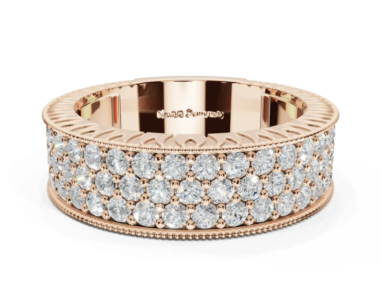 Round Lab-Grown Diamond Wide Pavé Wedding Band | Milgrain Edges | Rose Gold