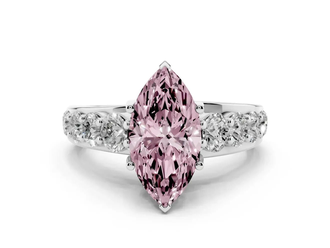 Marquise Graduated Engagement Ring Setting for a Fancy Pink Lab-Grown Diamond | White Gold
