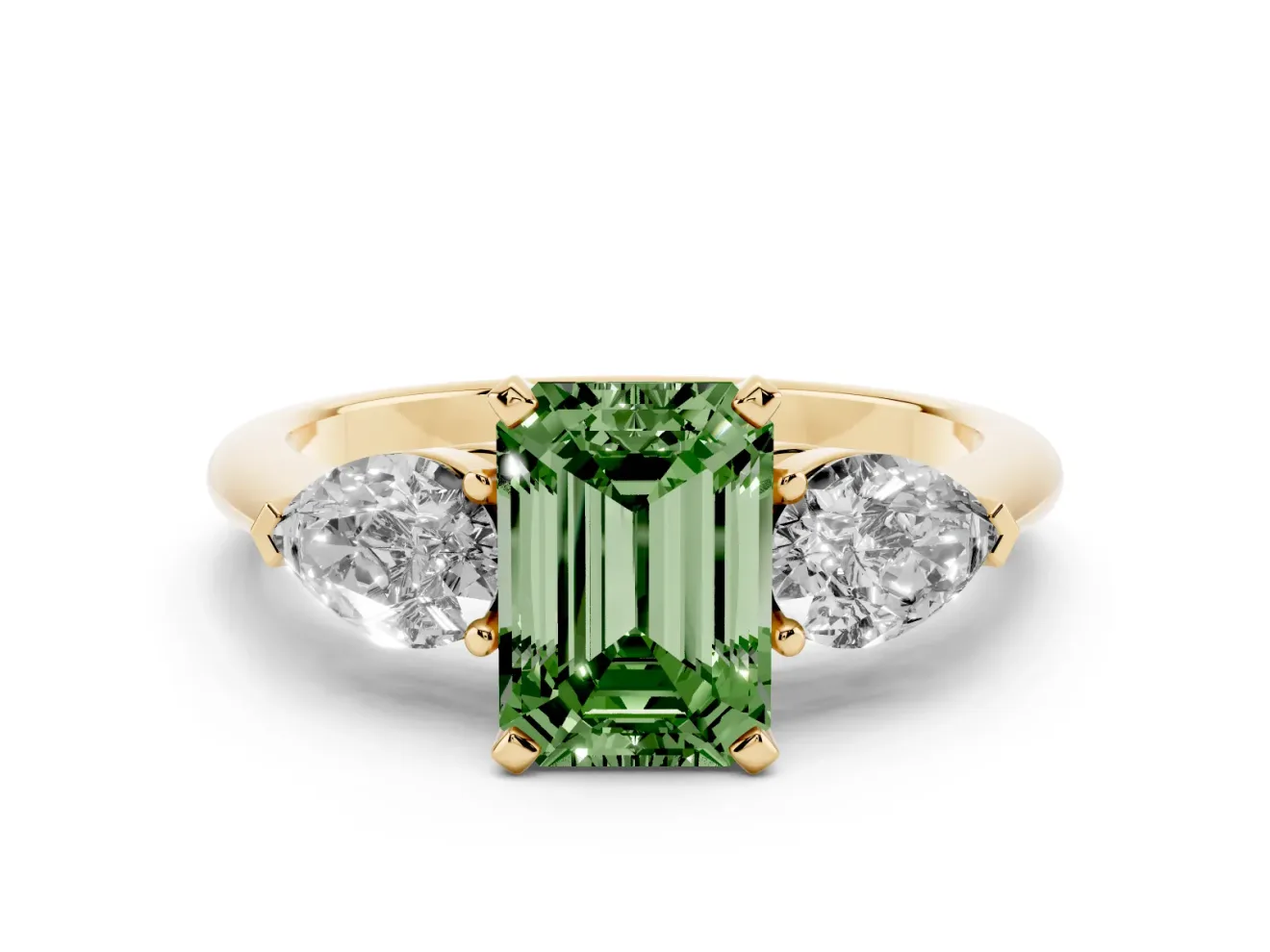 Emerald Cut 3-Stone Engagement Ring Setting for a Fancy Green Lab-Grown Diamond | Yellow Gold