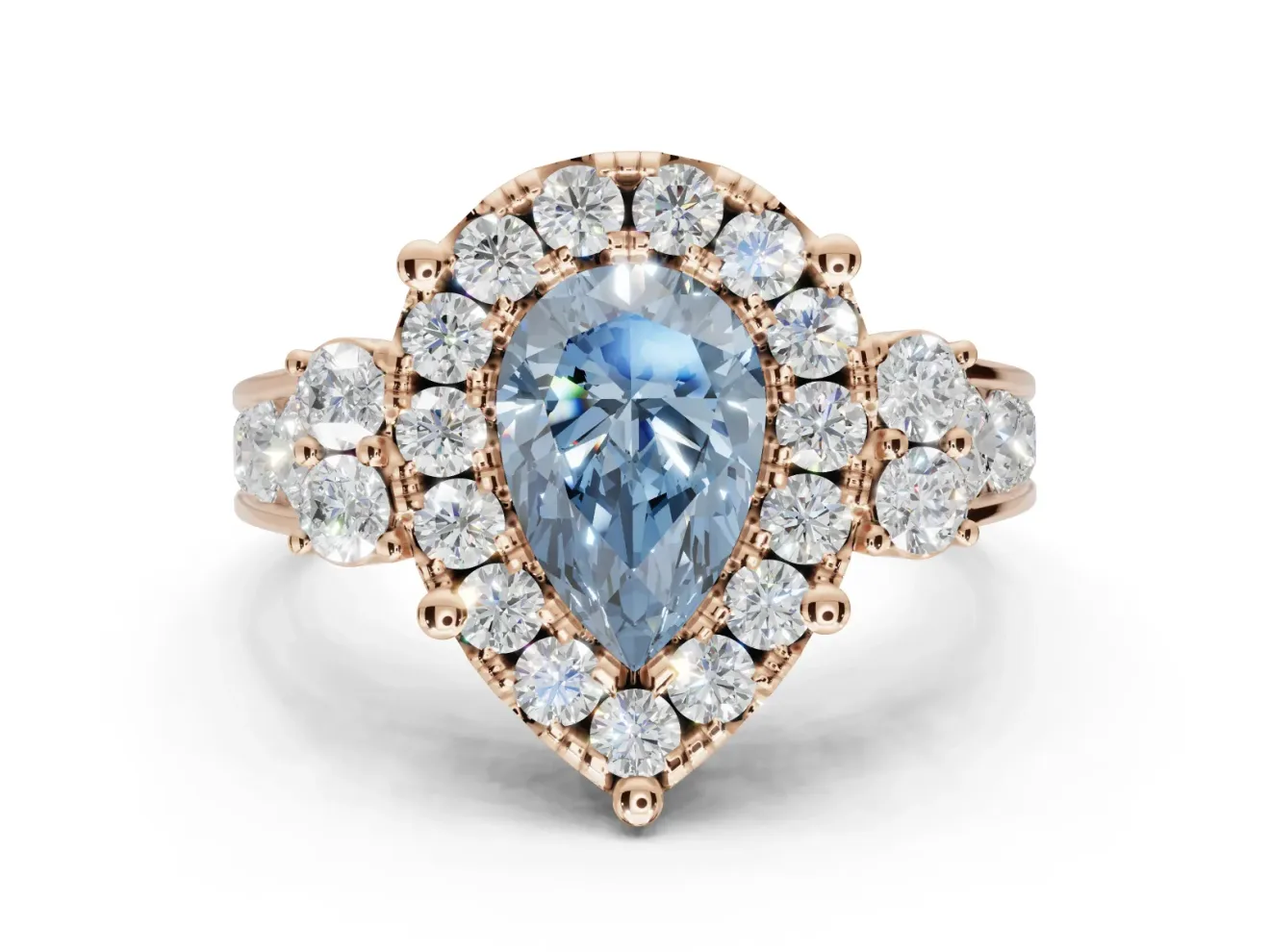 Pear-Shaped Halo Engagement Ring Setting for a Fancy Blue Lab-Grown Diamond | Graduated Channel Band | Rose Gold