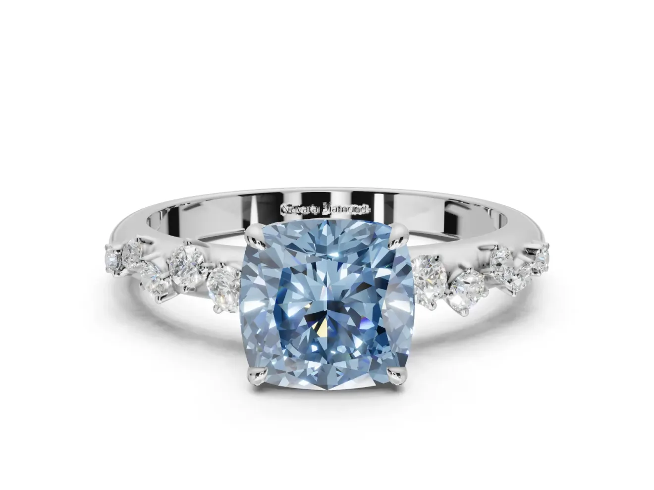 Cushion Cut Graduated Solitaire Engagement Ring Setting for a Fancy Blue Lab-Grown Diamond | Platinum