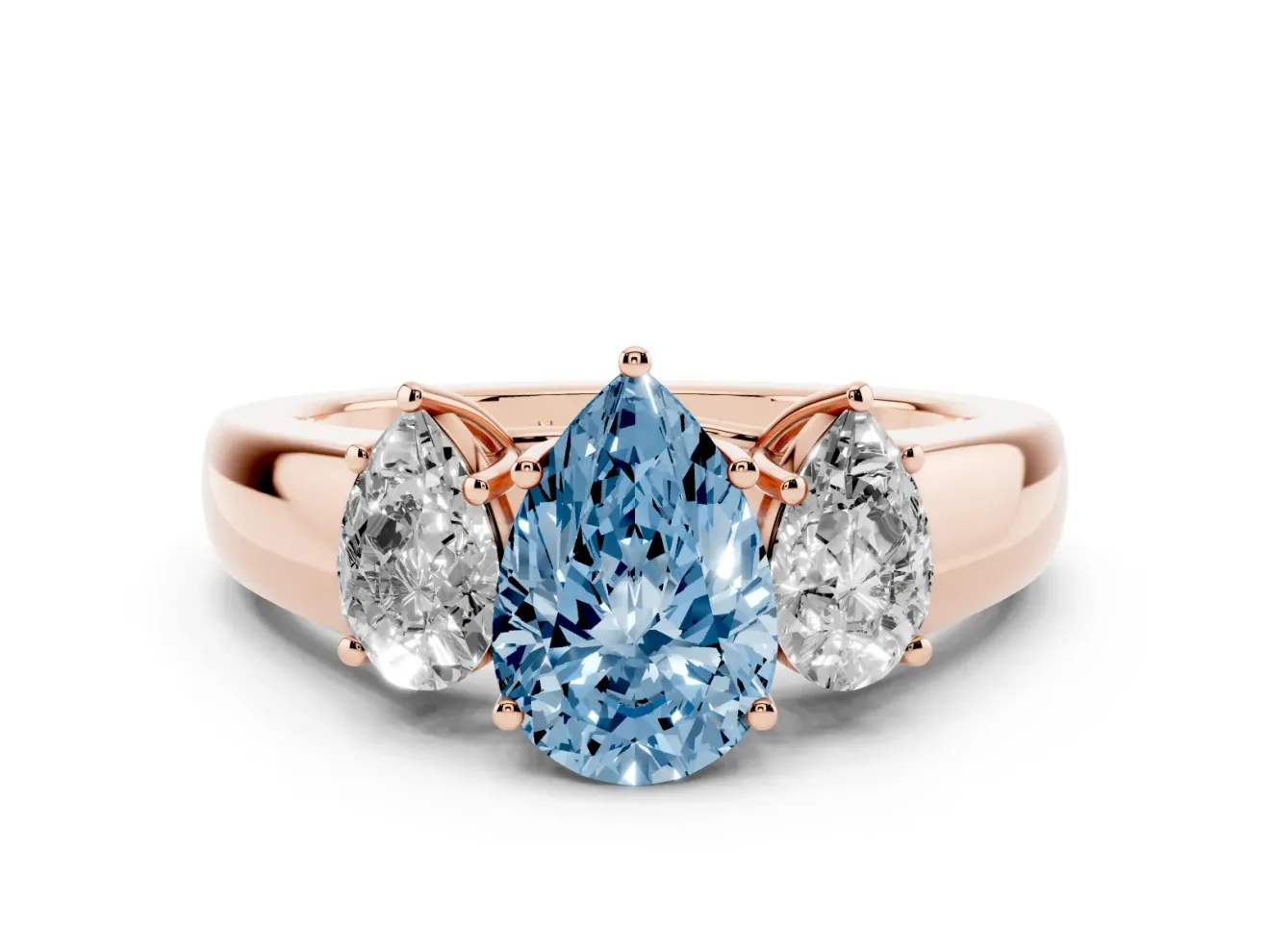 Pear-Shaped 3 Stone Engagement Ring Setting for a Fancy Blue Lab-Grown Diamond | Rose Gold