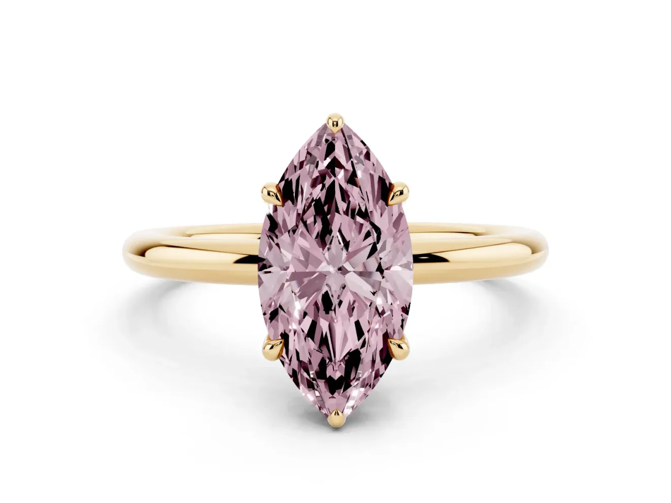 Marquise Hidden Halo Ring Setting for a Fancy Pink Lab-Grown Diamond | Yellow Gold
