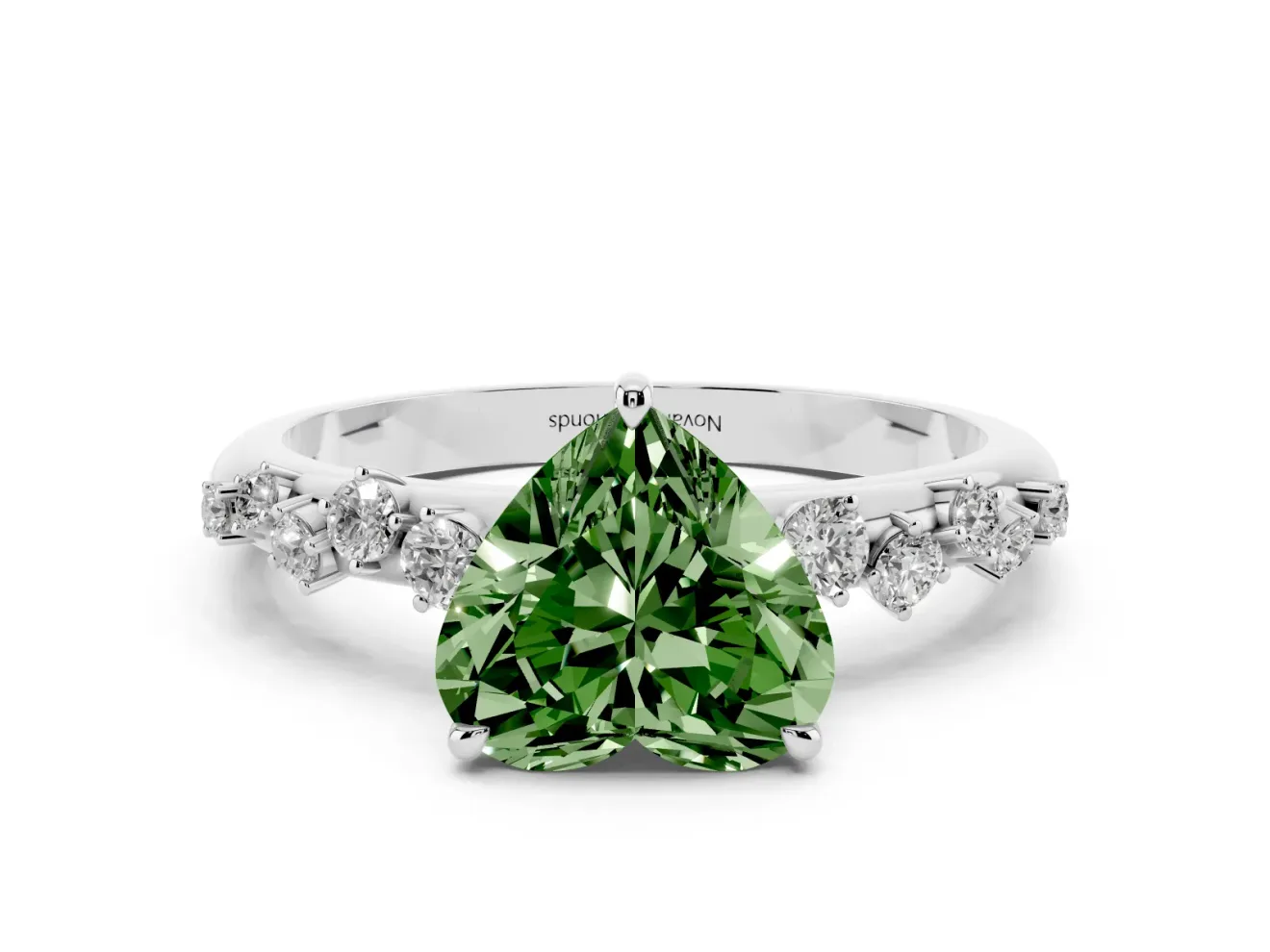 Heart-Shaped Graduated Solitaire Engagement Ring Setting for a Fancy Green Lab-Grown Diamond | Platinum