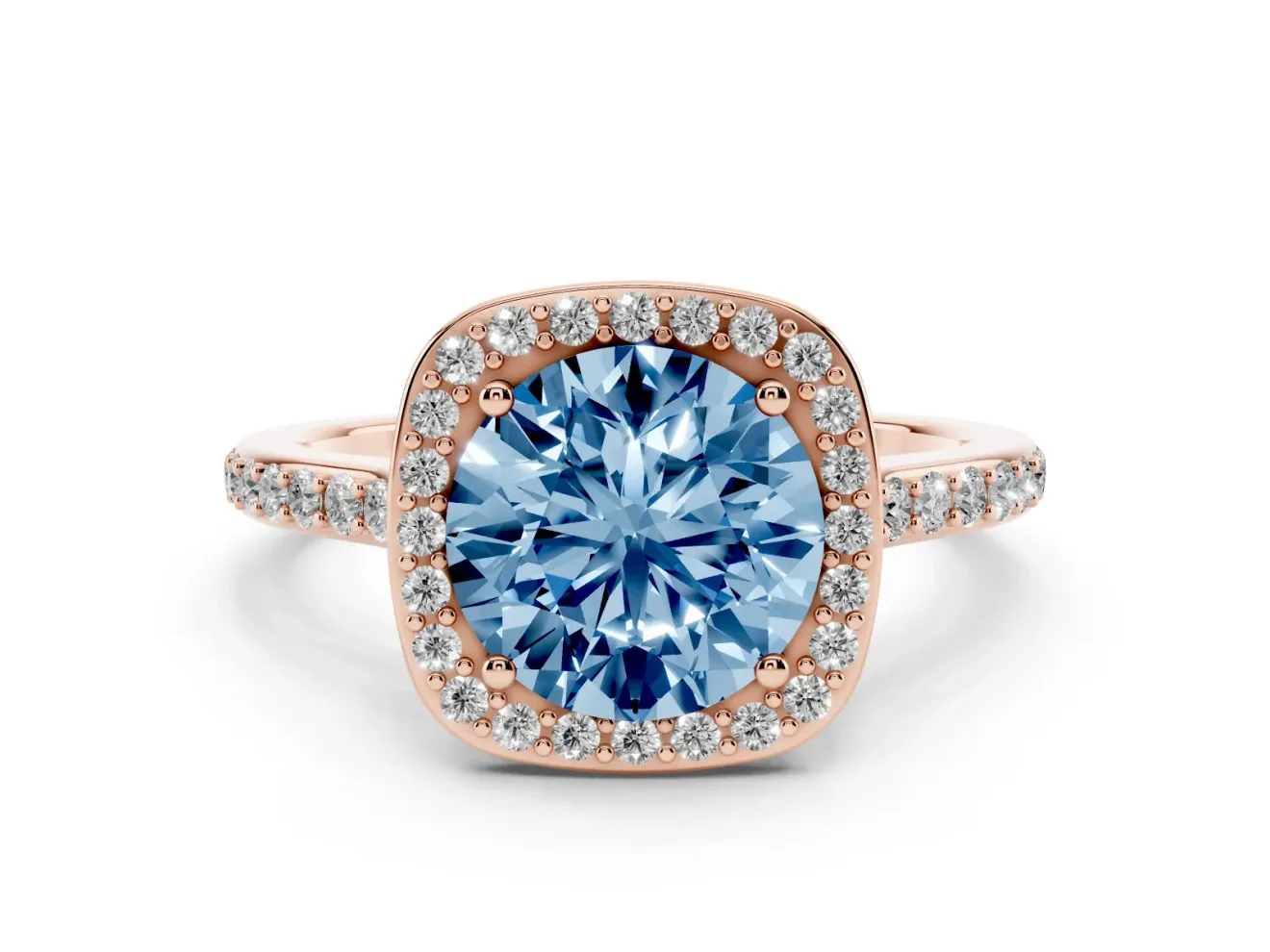 Round Halo Engagement Ring Setting for a Fancy Blue Lab-Grown Diamond | Rose Gold - Design NV-24729