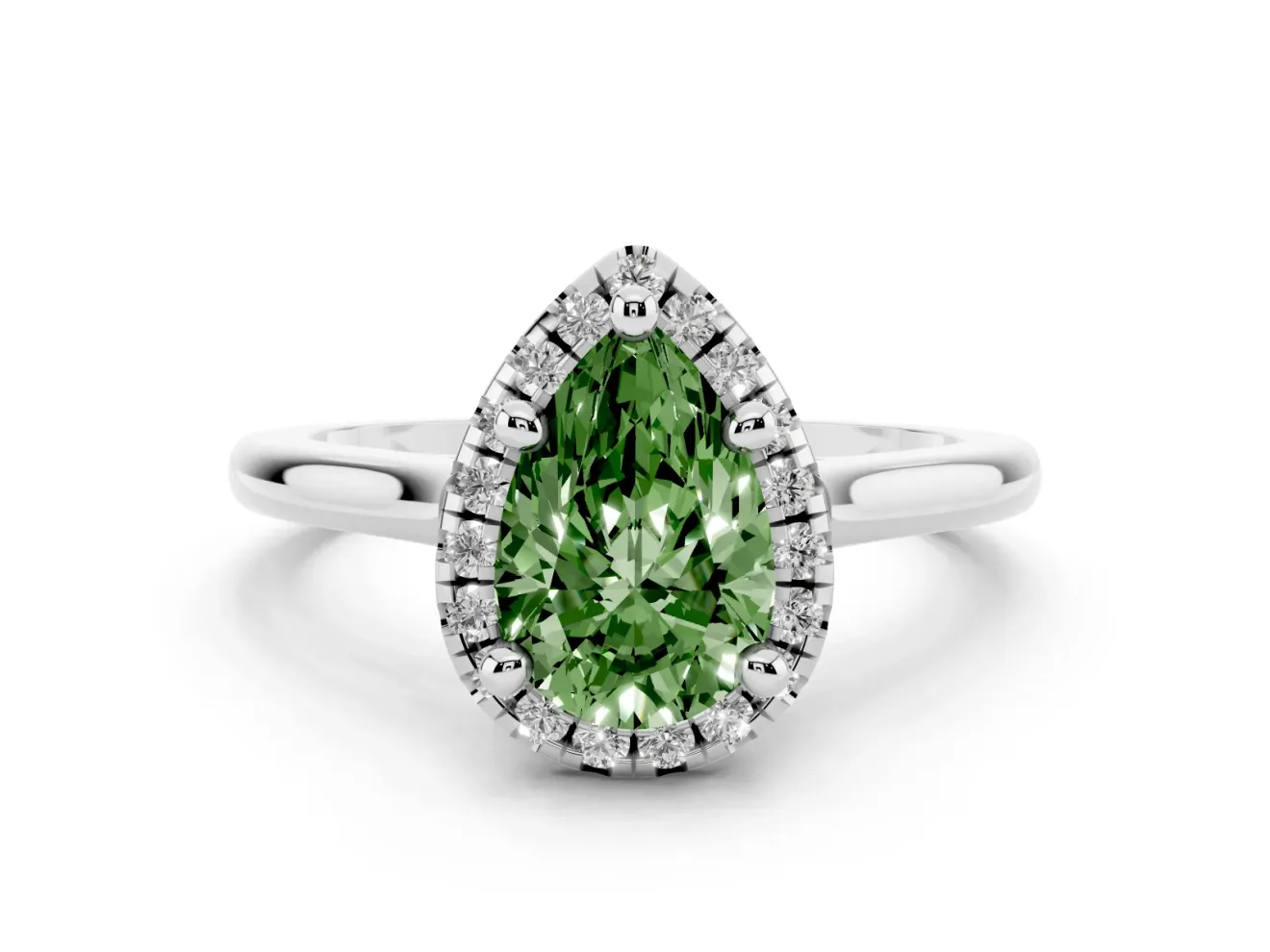 Pear-Shaped Halo Engagement Ring Setting for a Fancy Green Lab-Grown Diamond | Plain Polished Band | Platinum