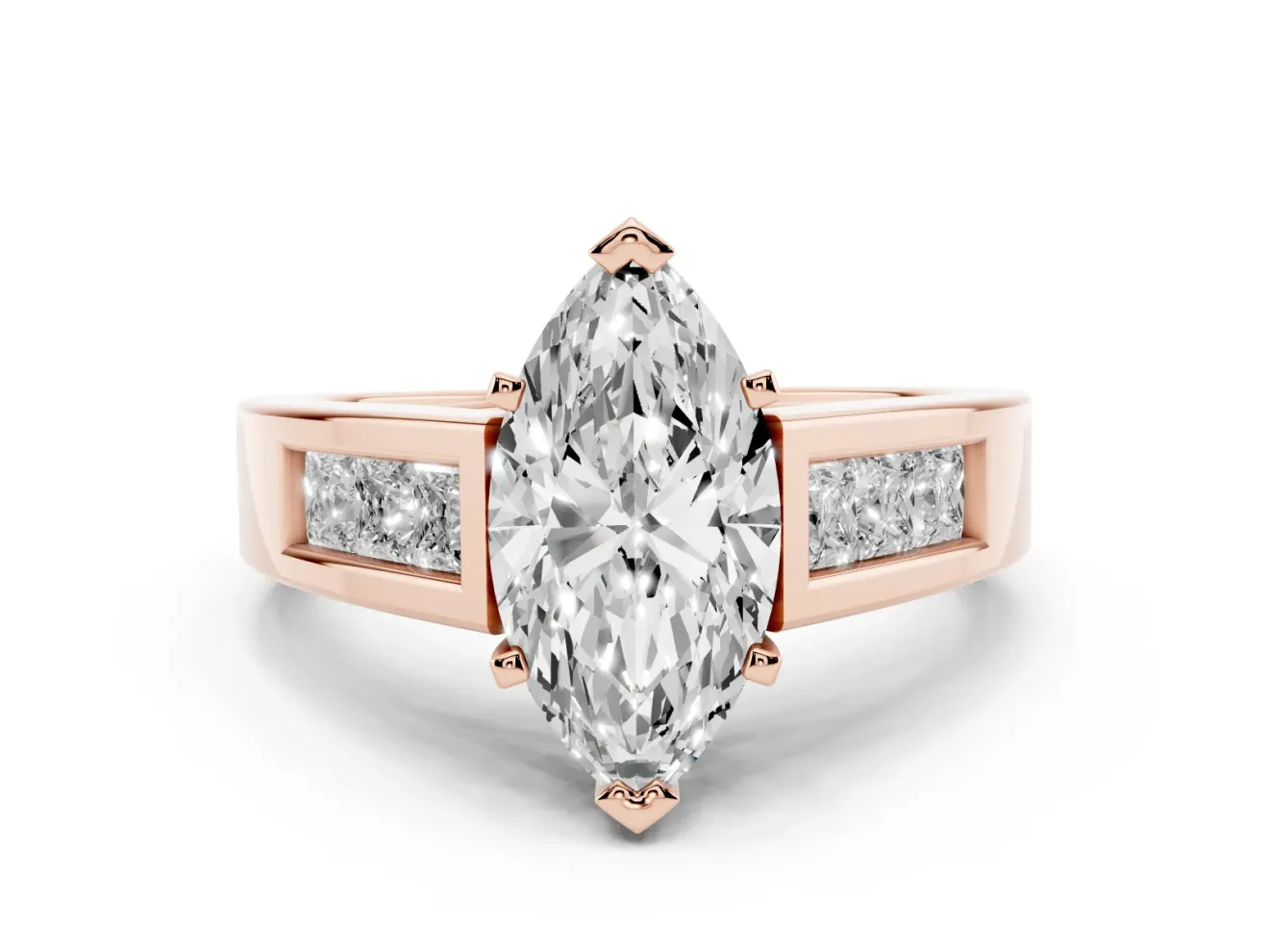 Marquise Channel-Set Engagement Ring Setting | Princess Side Stones | Rose Gold