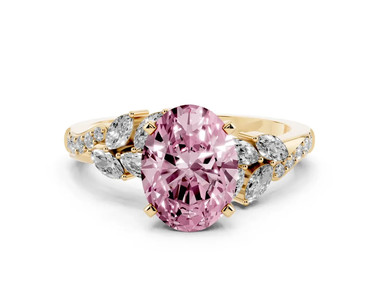 Oval Floral Engagement Ring Setting for a Fancy Pink Lab-Grown Diamond | Yellow Gold