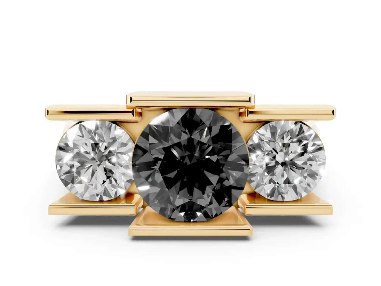 Round Channel-Set Three Stone Engagement Ring Setting for a Black Center | Yellow Gold