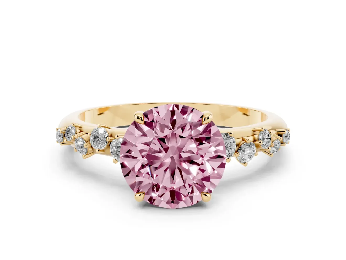 Round Graduated Solitaire Engagement Ring Setting for a Fancy Pink Lab-Grown Diamond | Yellow Gold
