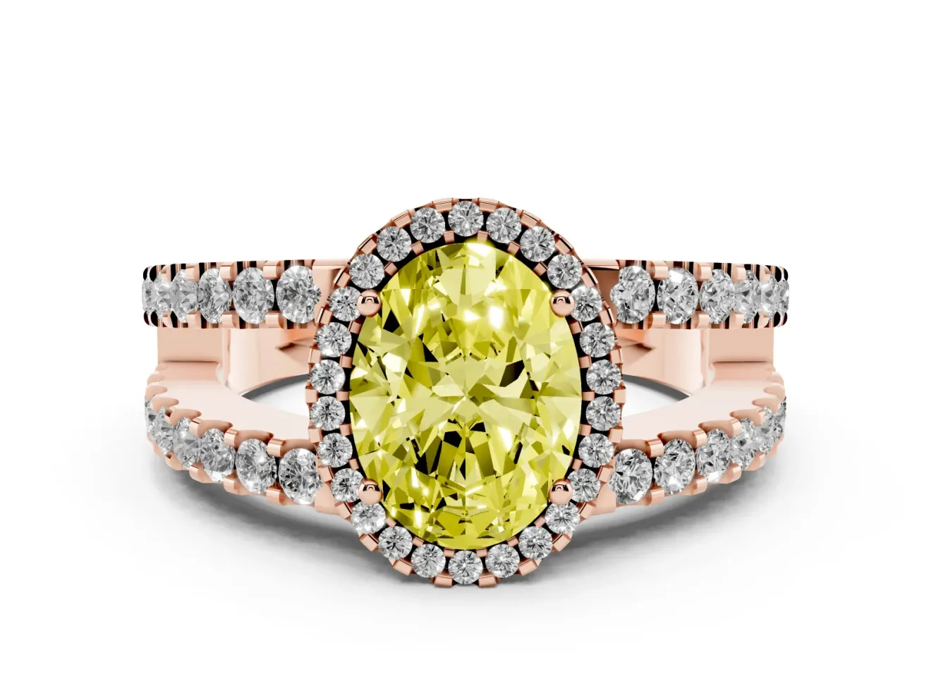 Oval Halo Split Shank Engagement Ring Setting for a Fancy Yellow Lab-Grown Diamond | Rose Gold