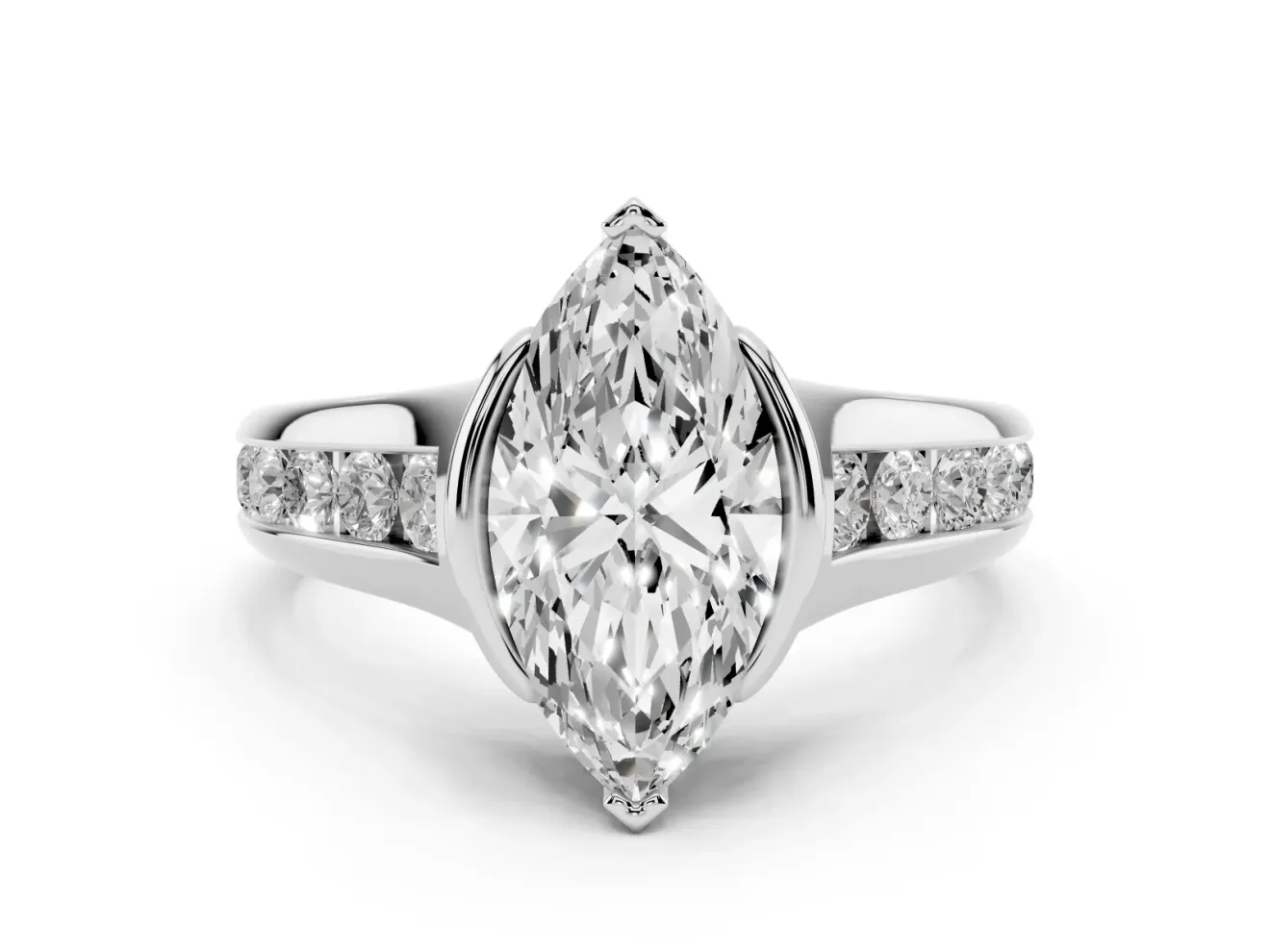 Marquise Half Bezel Solitaire Engagement Ring Setting | Graduated Channel Band | Platinum