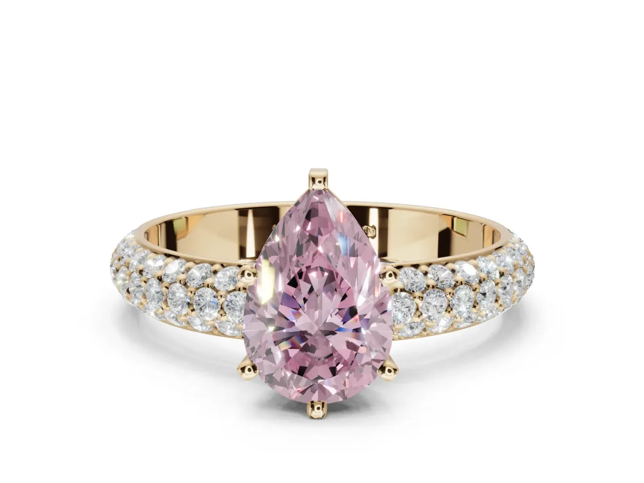Pear-Shaped Domed Pavé Engagement Ring Setting for a Fancy Pink Lab-Grown Diamond | Yellow Gold