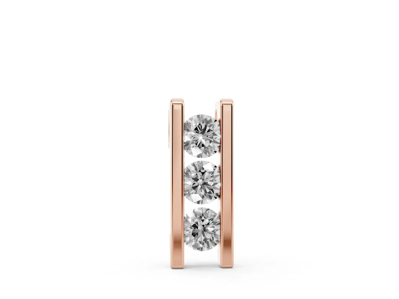 Round Lab-Grown Diamond Three-Stone Channel Set Bar Pendant | Squared Ends | Rose Gold