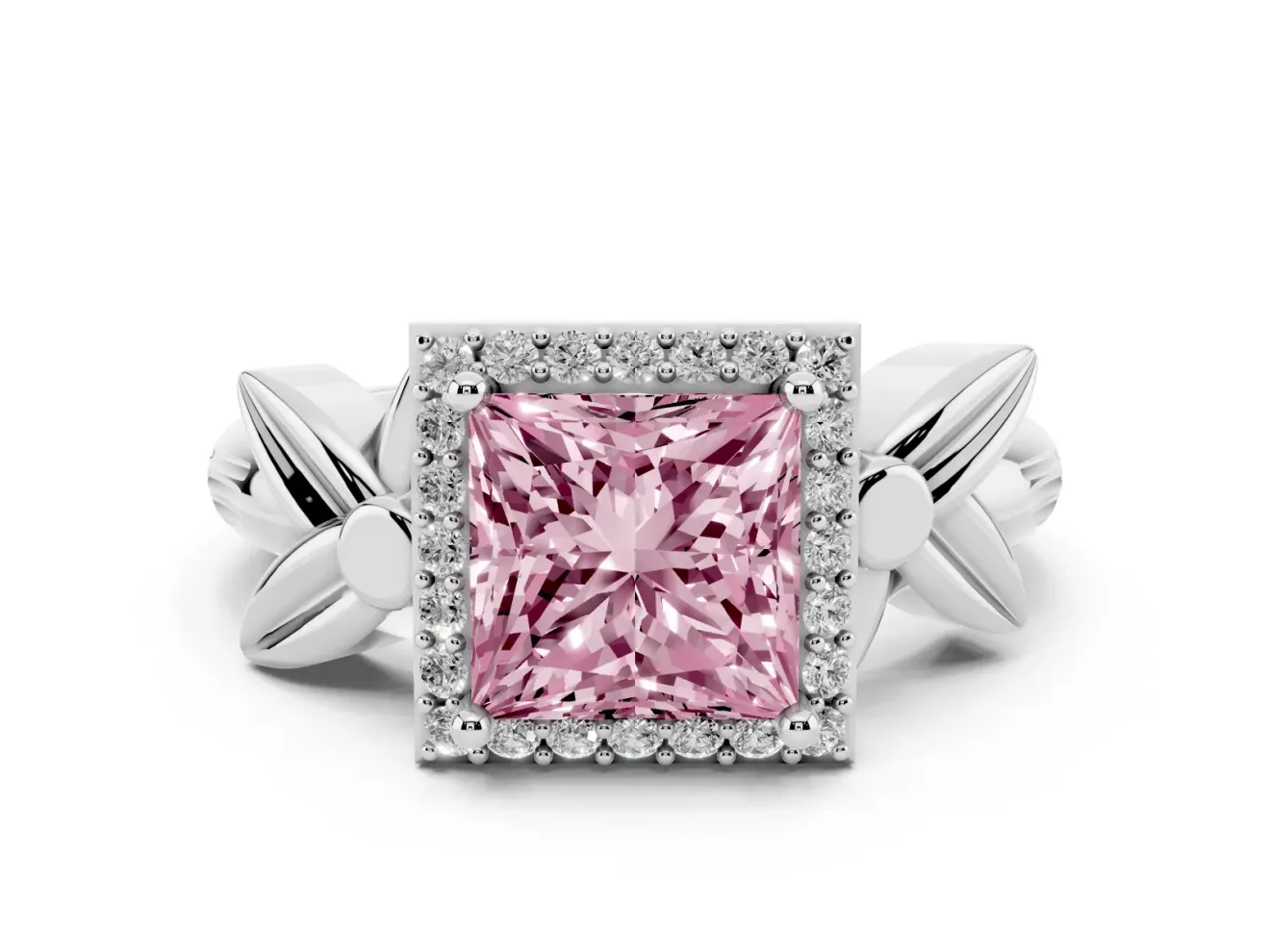 Princess Cut Floral Halo Engagement Ring Setting for a Fancy Pink Lab-Grown Diamond | Platinum