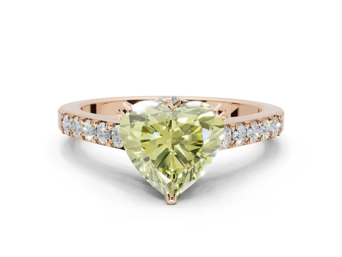 Heart-Shaped Pavé Solitaire Engagement Ring Setting for a Fancy Yellow Lab-Grown Diamond | Crossover Gallery | Rose Gold