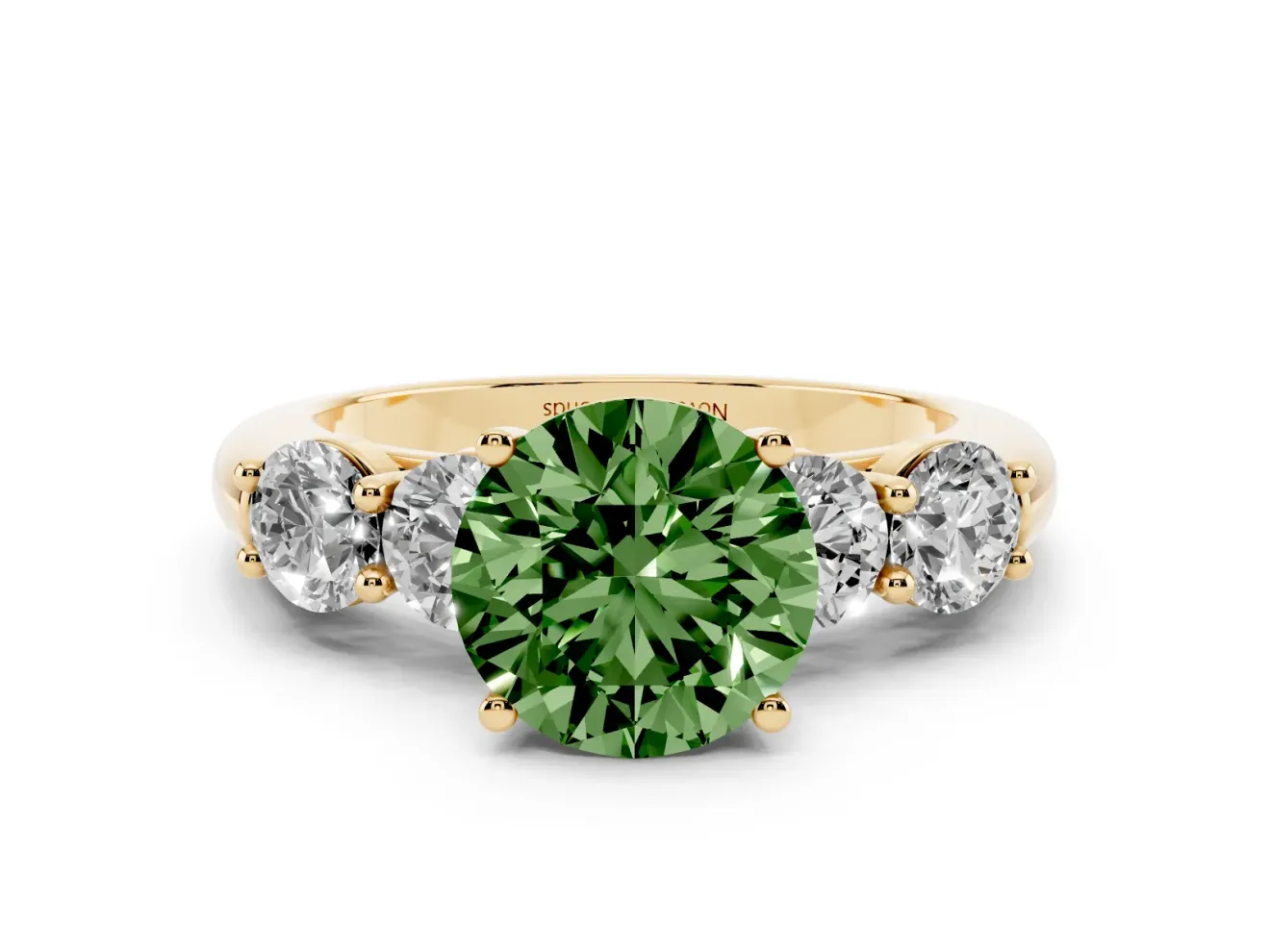 Round 5 Stone Engagement Ring Setting for a Fancy Green Lab-Grown Diamond | Yellow Gold