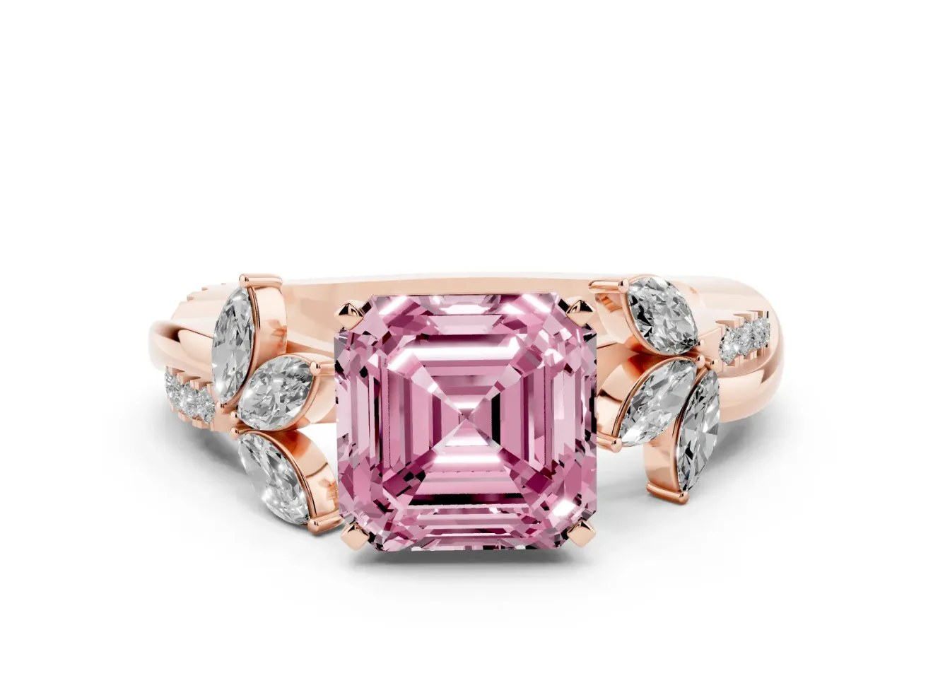 Asscher Cut Floral Vine Engagement Ring Setting for a Fancy Pink Lab-Grown Diamond | Rose Gold