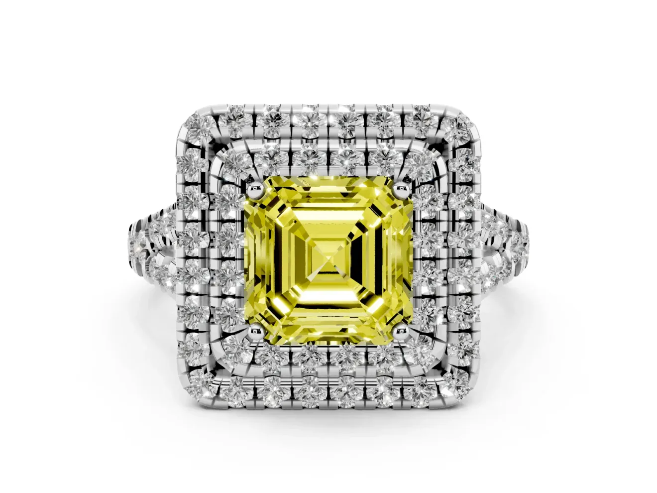 Asscher Cut Halo Engagement Ring Setting for a Fancy Yellow Lab-Grown Diamond | Sterling Silver - Design NV-24796