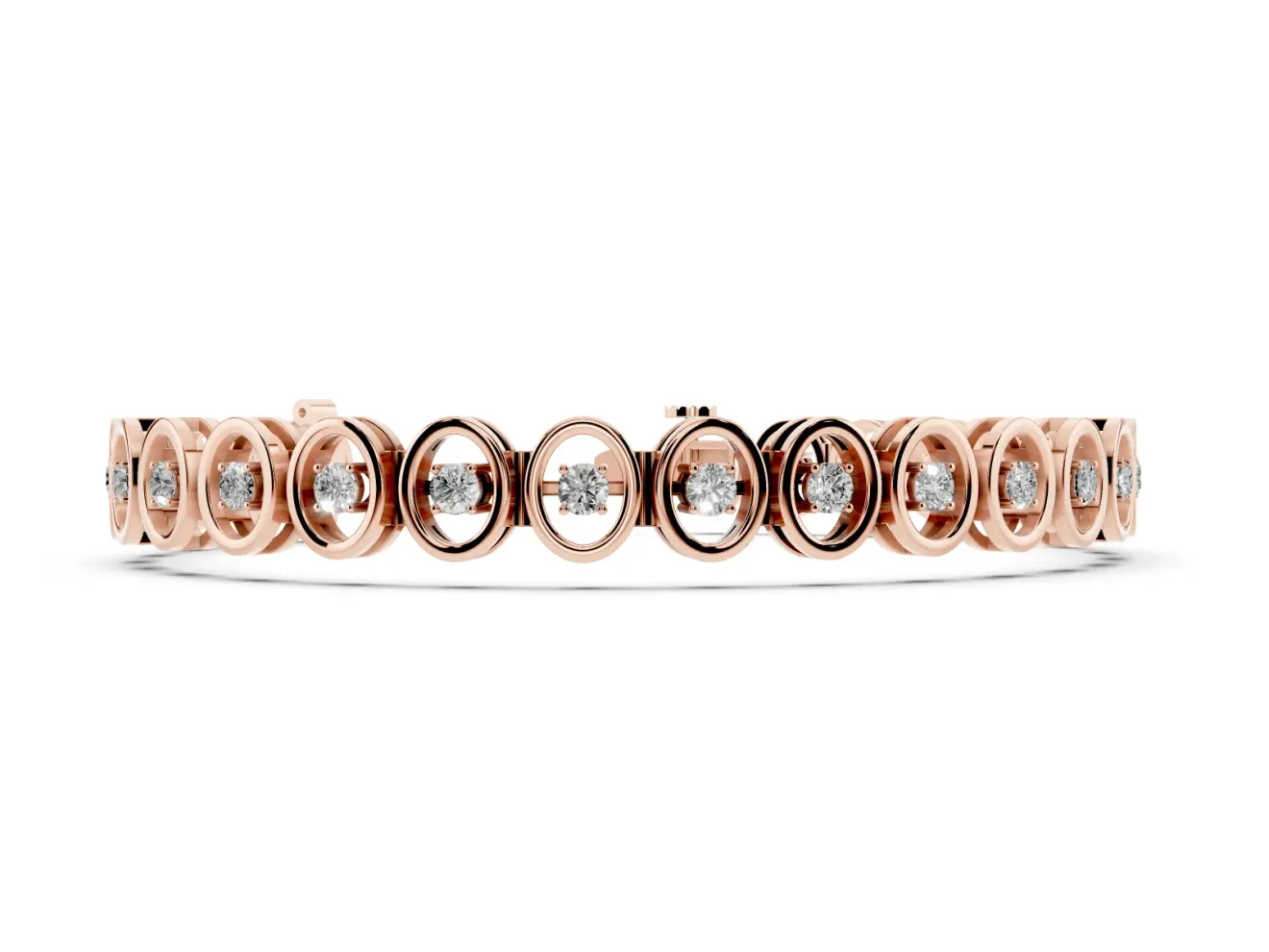 Round Lab-Grown Diamond Oval Frame Tennis Bracelet | Open Links | Rose Gold