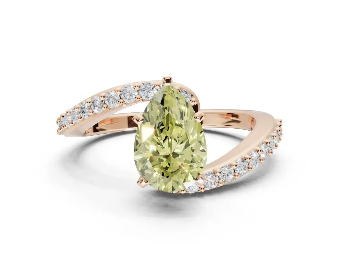 Pear-Shaped Bypass Pavé Engagement Ring Setting for a Fancy Yellow Lab-Grown Diamond | Rose Gold