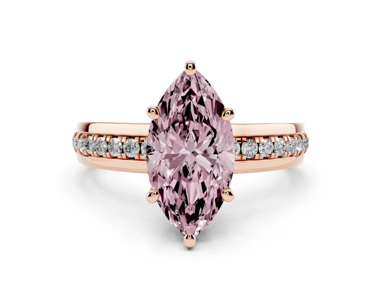Marquise Channel Set Solitaire Engagement Ring Setting for a Fancy Pink Lab-Grown Diamond | Rope Collar Head | Rose Gold