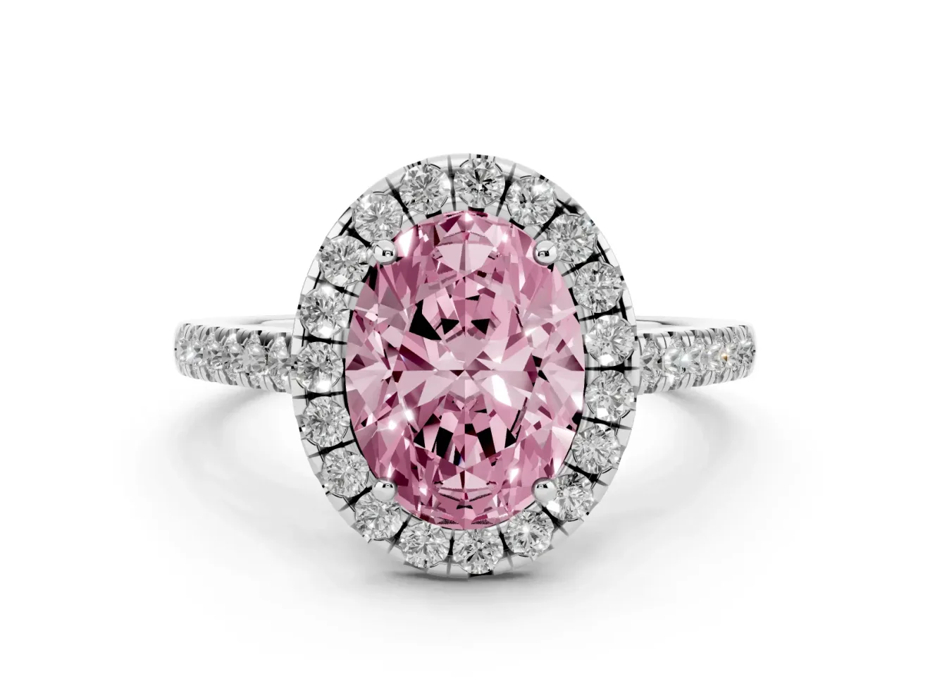 Oval Halo Engagement Ring Setting for a Fancy Pink Lab-Grown Diamond | Pave Shoulders | Sterling Silver