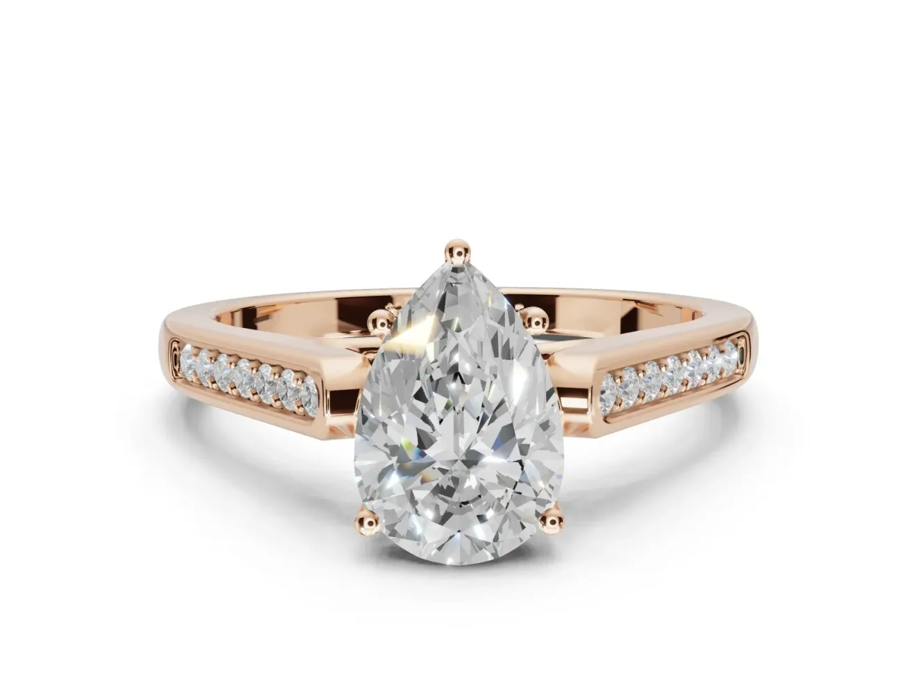 Pear-Shaped Cathedral Solitaire Engagement Ring Setting | Channel Set Band | Rose Gold