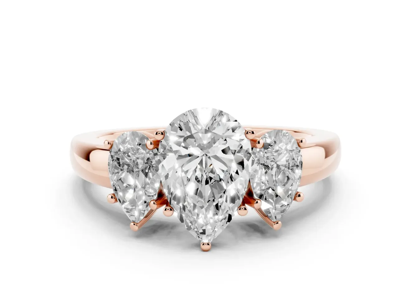 Pear-Shaped Three Stone Engagement Ring Setting | Matching Side Stones | Rose Gold