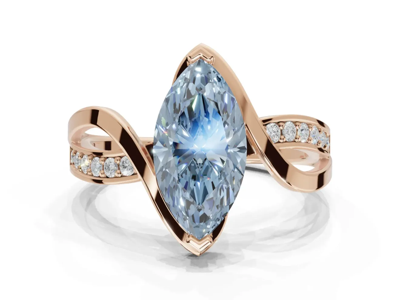 Marquise Bypass Solitaire Engagement Ring Setting for a Fancy Blue Lab-Grown Diamond | Pavé Strands | Rose Gold